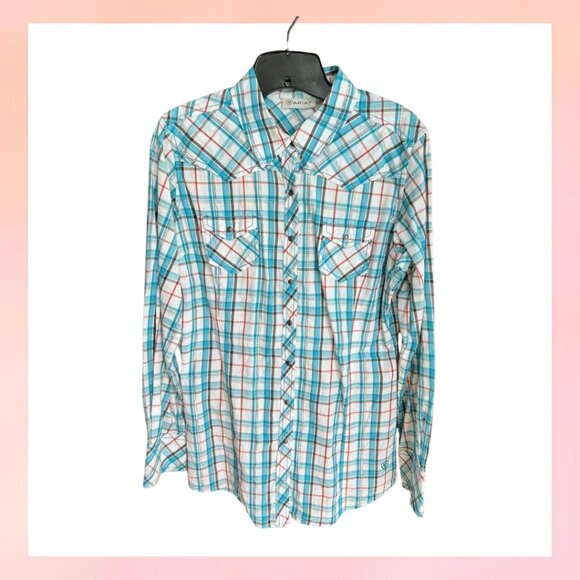 Ariat Large Blue Plaid Pearl Snap Western Shirt - Picture 1 of 5